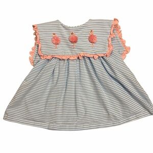 Striped smocked top with Pink Ruffles